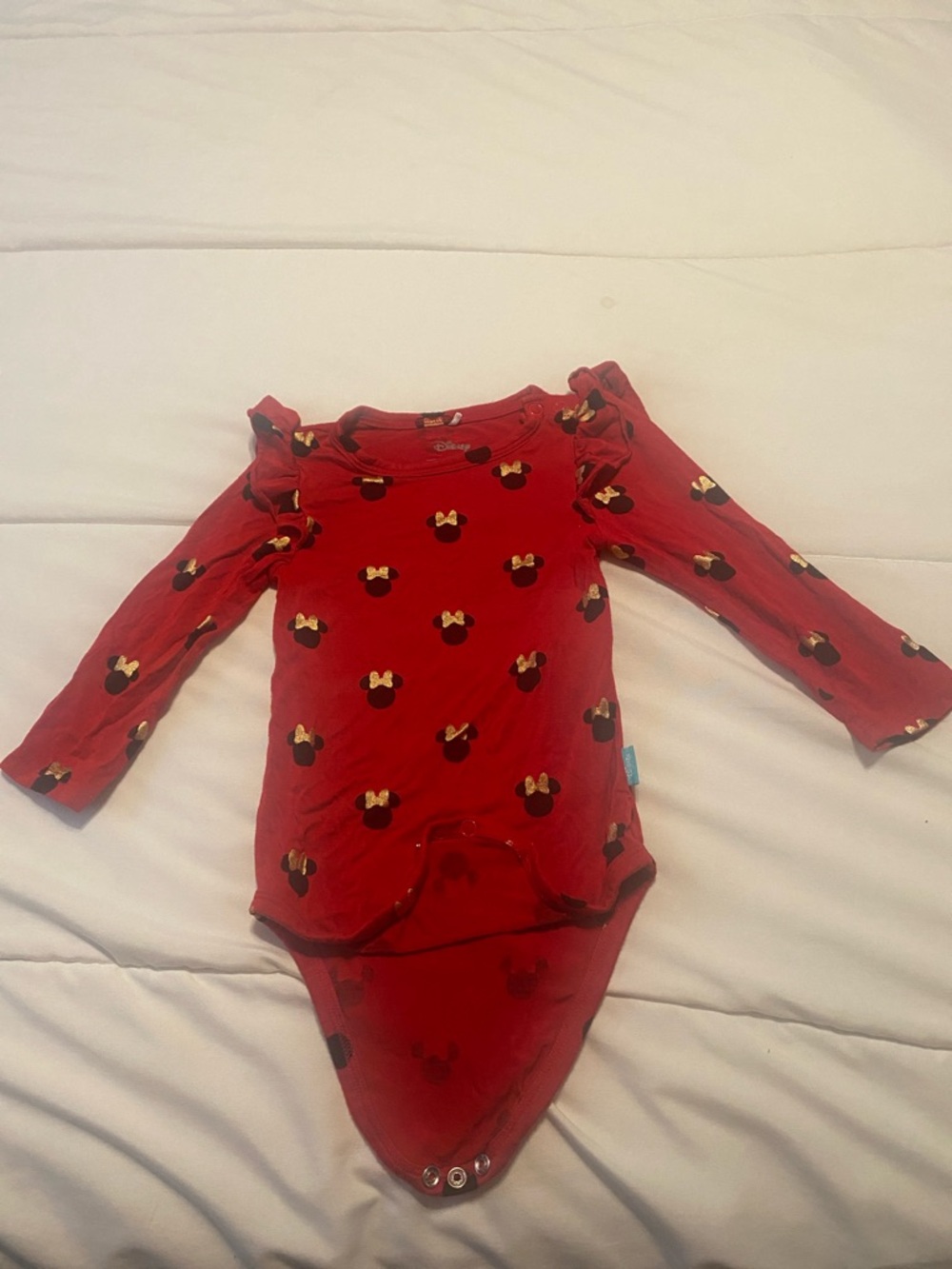 Posh Peanut Red Minnie Mouse Bow Print Long Sleeve One-Piece